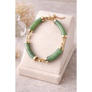 Mid-Century Nephrite Jade Segmented Bracelet Vintage Gold Tone Fittings
